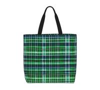 Blue And Green Scottish Tartan Basic Models Tote Bag With Zipper With Inner Pockets,Laptop Work Tote Bag For Sport,Travel