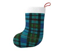 (Blue And Green Scottish Tartan) Christmas Stocking Large Holiday Sock Candy Gift Bag For Fireplace Mantel Xmas Tree Home Decoration