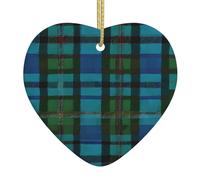 (Blue And Green Scottish Tartan) Christmas Tree Ceramic Hanging Heart Bauble Ornaments Festive Xmas Pendant Decorations For Party Home Decor