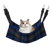 Blue and Green Scottish Tartan Hanging Pet Hammock with Adjustable Straps and Metal Hooks Double Sided Bed