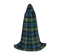 Blue And Green Scottish Tartan Hooded Cape For Teenagers, Unisex Cloak Robe Hooded Halloween Costume Satin Witches Vampire Cloak Fancy Dress Up Children