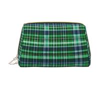 Blue and Green Scottish Tartan Leather Hand-Held Zipper Makeup Bag Storage Bag Portable Lipstick Pouch Toiletry Bag