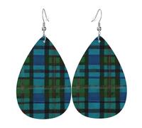 (Blue And Green Scottish Tartan) Lightweight Leather Earrings For Women Elegant Dangle Drop Earrings For Casual Party Everyday Wear