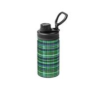 Blue and Green Scottish Tartan Print 12 Oz Insulated Double Walled Stainless Steel Metal Water Bottle for Cold Hot Drink