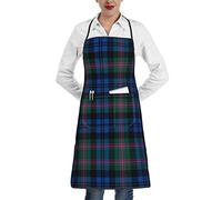 Blue And Green Scottish Tartan Print Apron Colorful Flowers Aprons Personalized Print Adjustable For Men And Women