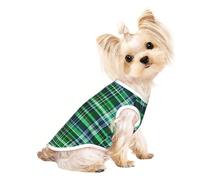 Blue And Green Scottish Tartan Print Breathable Dog Cat Shirt, Sleeveless Vest, Soft Tank Top For Small Pets