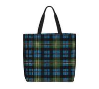 Blue and Green Scottish Tartan Print Canvas Tote Bags for Women Reusable Grocery Bag Large Gym Canvas Cloth Pouch Portable Shopping Handbag with Inner Pocket