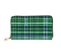 Blue and Green Scottish Tartan Print Cellphone Credit Card Money Holder Wallet Leather Women Card Wallet Zipper Pocket, Black, One Size, Black, One Size
