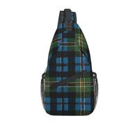 Blue and Green Scottish Tartan Print Crossbody Sling Backpack Sling Bag Travel Hiking Chest Bag | Lightweight Foldable Crossbody Bag