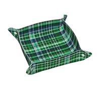 Blue And Green Scottish Tartan Print Leather Valet Tray For Women,Travel Organizer, Trinket Jewelry Cosmetic Organizer Tray