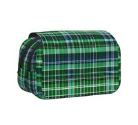 Blue and Green Scottish Tartan print Makeup Cosmetic Bag Stationary Kawaii Pencil Box Pouch Gadget Organizer Bag with Zipper