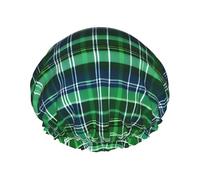 Blue And Green Scottish Tartan Print Shower Cap, Lined Shower Cap For Women Reusable, Double Layer Waterproof Bath Cap