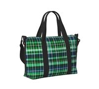Blue and Green Scottish Tartan Print Travel Duffle Bag,Handheld Shoulder Weekender Overnight Bag for Travel,Gym,Yoga
