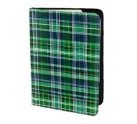 Blue and Green Scottish Tartan print Travel Wallet Passport Holder Case for Family Leather Passport Cover for Men Women, Black, One Size