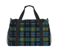 Blue and Green Scottish Tartan Print Womens Sports Bags Travel Bag - Gym Tote Bag with Compartment,Duffel Bags for Men,Ladies Holdall,Carry On Weekend Travel Handbags for Women