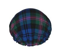 Blue And Green Scottish Tartan Printed Double-Layer Shower Cap, Reusable Shower Cap, Suitable For Various Hair Lengths