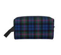 Blue and Green Scottish Tartan Printed Double Sided Storage Bag, Large Makeup Pouch with Black Lining for Travel and Home