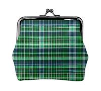 Blue and Green Scottish Tartan Printed Microfiber PU Leather Wallet Kiss Lock Mini Pouch for Lipstick Key Change Organization