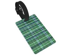 Blue and Green Scottish Tartan Printed Small Luggage Tags Portable Bag ID Holders with Adjustable Strap for Travel Gear