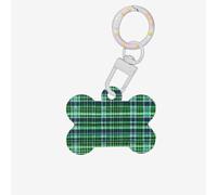 Blue and Green Scottish Tartan Printing Dog Tag Bone Shaped Double Sided Pattern Dog Id Tags Bone Shaped Pet Name Tags Dog Collar Tags