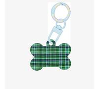 Blue and Green Scottish Tartan Printing Dog Tag Bone Shaped Double Sided Pattern Dog Id Tags Bone Shaped Pet Name Tags Dog Collar Tags