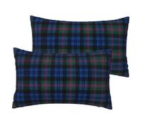 Blue And Green Scottish Tartan Printing Imitation Linen Pillow Cases Set Of 2 Luxury Pillow Cases 12x20 Inches For Sofa,Bed,Office