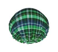 Blue And Green Scottish Tartan Shower Cap For Women, Reusable Shower Cap, Waterproof Bath Cap For Women Long Hair