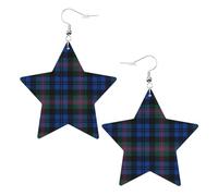 Blue and Green Scottish Tartan Statement Earrings for Women, Star Drop Earrings, Elegant Dangle Jewelry for Formal Gatherings