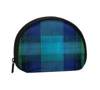 (Blue and Green Scottish Tartan1) Mini Coin Purse Shell Shape Zip Pouch Small Wallet for Women