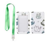 Blue and Grey Cats ID Card Holder with Green Lanyard, Keycard Holder, Vertical Cards Protector for Driver, Vertical Name Badges Protector for Staff, Nurse Essentials Work Bus Driver Accessories
