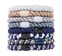 Blue and Grey Hair Ties for Thick Hair, Grab & Go Ponytail Holders, 8 Pack, Indigo, Thick No-Crease Bands with Strong Hold, Damage-Free Design, Cool Neutral Mix | L. Erickson