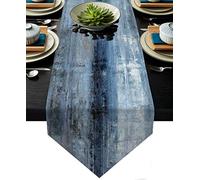 Blue and Grey Table Runner,Abstract Modern Art Burlap Table Runners for Table Dresser Runner Farmhouse Style for Dinner Party Holidays Home Decoration (Blue Grey, 13"x 71")