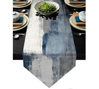 Blue and Grey Table Runner,Blue Abstract Modern Art Burlap Table Runners for Table Dresser Runner Farmhouse Style for Dinner Party Holidays Home Decoration (Blue and Grey, 13"x 71")