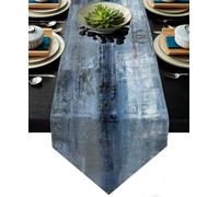 Blue and Grey Table Runner,Navy Blue Abstract Modern Art Burlap Table Runners for Table Dresser Runner Farmhouse Style for Dinner Party Holidays Home Decoration (Blue Grey, 13"x 91")