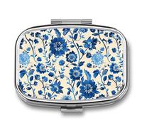 Blue and Ivory Indigo Floral Travel Pill Box Portable Pill Organizer Medical Box Pill Case Pill Container for Men Women