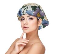 Blue And Light Beige Flowers Satin Bonnet Silk Bonnet, Hair Bonnet For Sleeping, Soft Double Layer Silk Sleeping Cap Hair Wrap For Women Natural Hair Curly Hair Braided Hair Long Hair