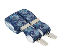 Blue and Light Blue Paisley Trouser Braces X back 35mm 4 Silver Clips 44 Inches
