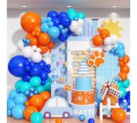 Blue and Orange Balloon Arch Garland Kit, Klein Navy Light Blue Teal Orange White Metallic Under the Sea Balloon Arch Kit for Boys Space Ocean Basketball Birthday Graduation Party Decorations Supplies