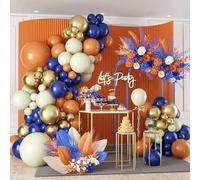 Blue and Orange Balloon Arch Kit, Navy Blue and Orange Balloons With 18/12/10/5 inch Navy Blue Orange Ivory White Gold Latex Balloon for Birthday Baby Shower Wedding Fall Party Decorations