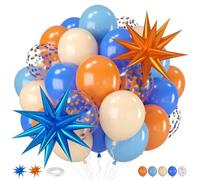 Blue and Orange Balloons, 12 Inch Orange Light Blue Nude Dark Blue Confetti Balloons with Star Foil Balloon for Kids Boys Birthday Party Baby Shower Graduation Decorations