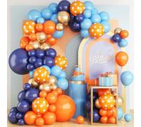 Blue and Orange Balloons Arch Kit, 108 Pcs Navy Blue Balloons Arch kit with Metallic Gold Orange Dot Latex Balloon for Kids Boys Cartoon Theme Party Baby Shower Boys Birthday Decorations
