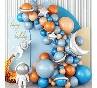 Blue and Orange Balloons Arch Kit, Space Balloon Arch Garland Kit With Metallic Silver Balloons, Nude Apricot Retro Dusty Blue Latex Balloons for Kids Boy Space Themed Party Birthday Decorations