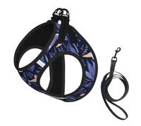 Blue And Orange Bird Print Adjustable Harness Leash Set For Cats And Dogs, Soft Breathable Kitten Puppy Mesh Vest With Reflective Design, Escape-Proof Lead For Small Pets Walking Training
