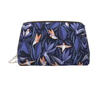 Blue and Orange Bird Print Makeup Bag Portable Leather Waterproof Cosmetic Bag Clutch Makeup Brush Bag (6.7x4.3in)