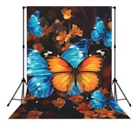 Blue and Orange Butterflies Backdrop for Photography, 5x7 FT | Seamless Background For Studio, Polyester Fabric, Roller Pocket On Top, Non Reflective Photo Backdrop Curtain For Photoshoot