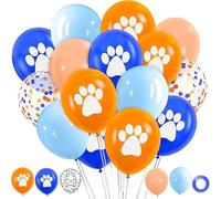 Blue and Orange Dog Paw Themed Balloons - 12 Inch Paw Print Royal Blue, Light Blue, Beige,Orange Balloons with Confetti for Boys Paw Birthday Party Baby Shower Graduation Decorations