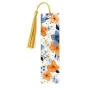 Blue and Orange Flowers on White Background Wood Bookmark for Book Lovers Birthday Teachers Gift, Handmade Craft Book Marks Ornaments with Tassel Exquisite Reading Page Markers for Men Women