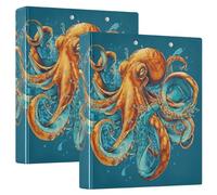 Blue and Orange Octopus 3 Ring Binders 1.5 Inch Clear View Three Ring Binders Versatile Binder Fits 200 Sheets 2 Pack