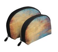 Blue and Orange Retro Abstract Messy Rust Printed Makeup Bags 2-Piece Portable Shell Travel Toiletry Bag