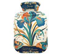 Blue and Orange Retro Flowers hot-Water Bottle with Soft Cover, 2L hot compresses for The Body for Hand Feet Warmer